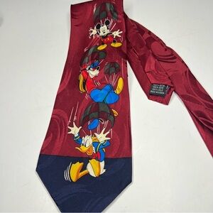 Disney Mickey Mouse Goofy Donald Duck Necktie Skydiving Mickey Unlimited Tie Red